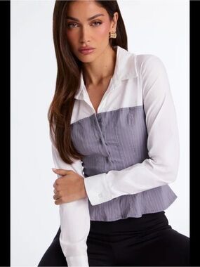 Two-Tone White/Gray Pinstripe Button Blouse Size small- never worn!